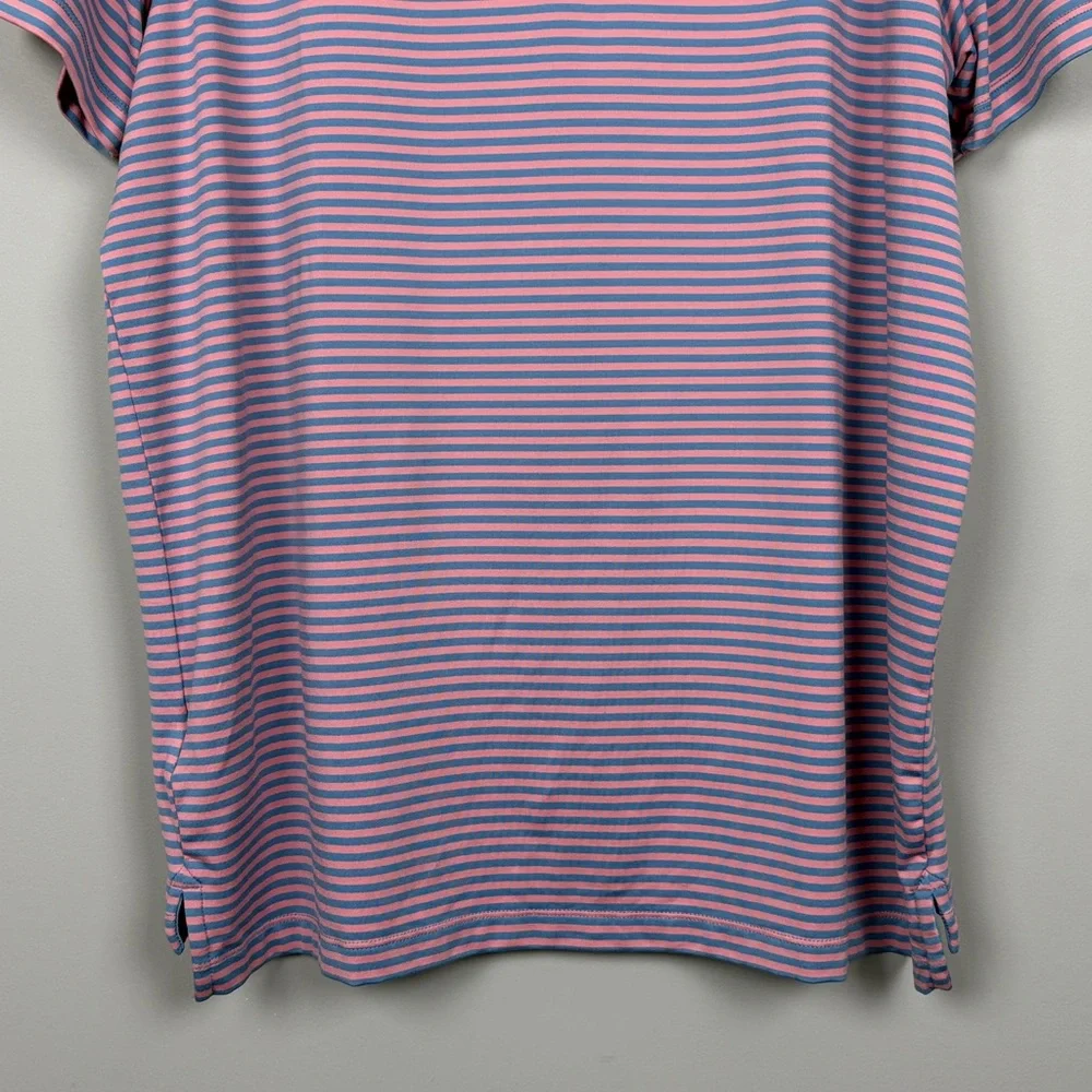 J. Crew Performance Men's Short Sleeve Polo Shirt - Blue and Pink Stripes SZ‎ XL